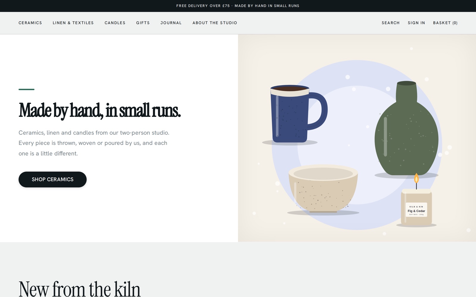 Kiln & Kin maker demo shop in the Atelier theme