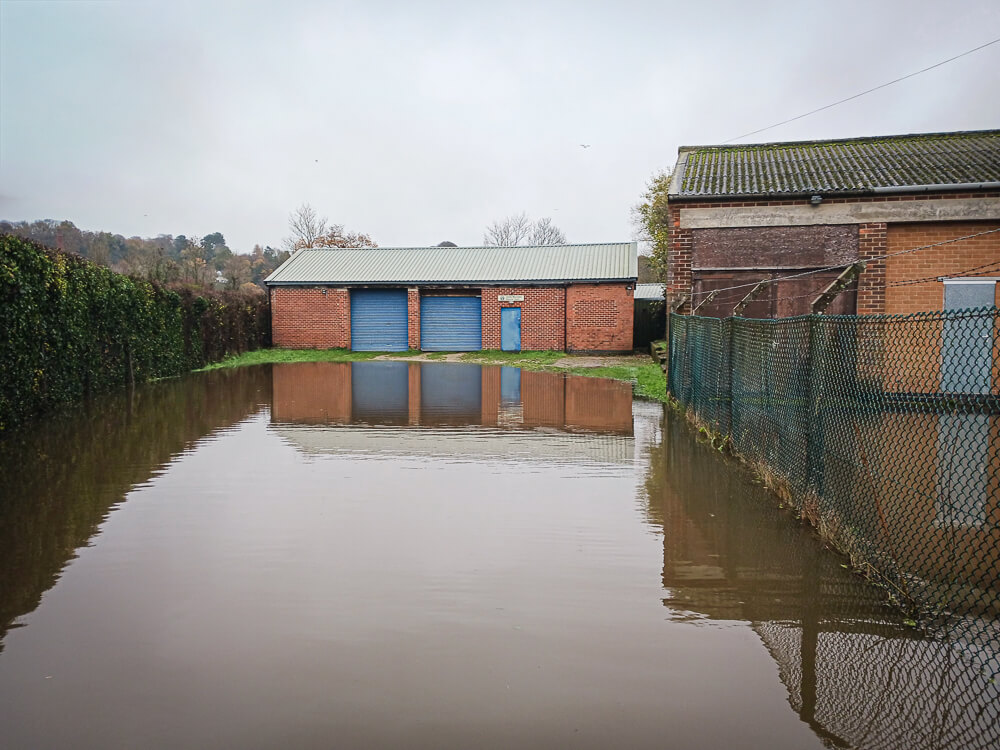 Floodwater near the garage